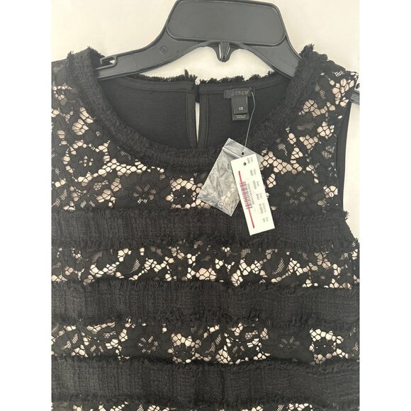 J Crew Fringey Top In Tweed And Lace Black Nude Size XS New G0356 $78 - Picture 4 of 4